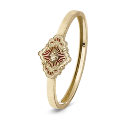 OPERA TULLE YELLOW GOLD BANGLE BRACELET WITH RED ENAMEL BACKGROUND