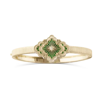 OPERA TULLE GOLD BANGLE BRACELET WITH GREEN ENAMEL BACKGROUND