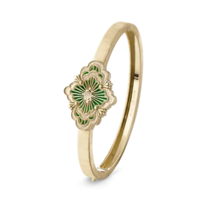 OPERA TULLE GOLD BANGLE BRACELET WITH GREEN ENAMEL BACKGROUND