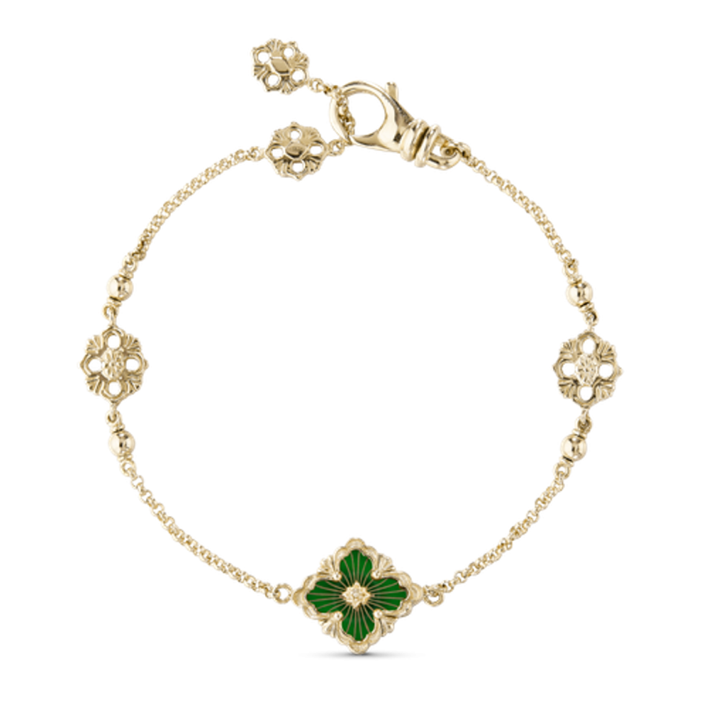 OPERA TULLE YELLOW GOLD BRACELET WITH GREEN ENAMEL LOGO