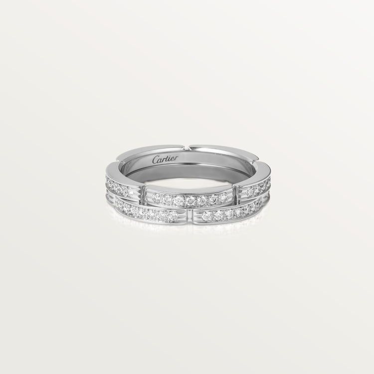 MAILLON PANTHÈRE THIN WEDDING BAND, 2 HALF DIAMOND-PAVED ROWS