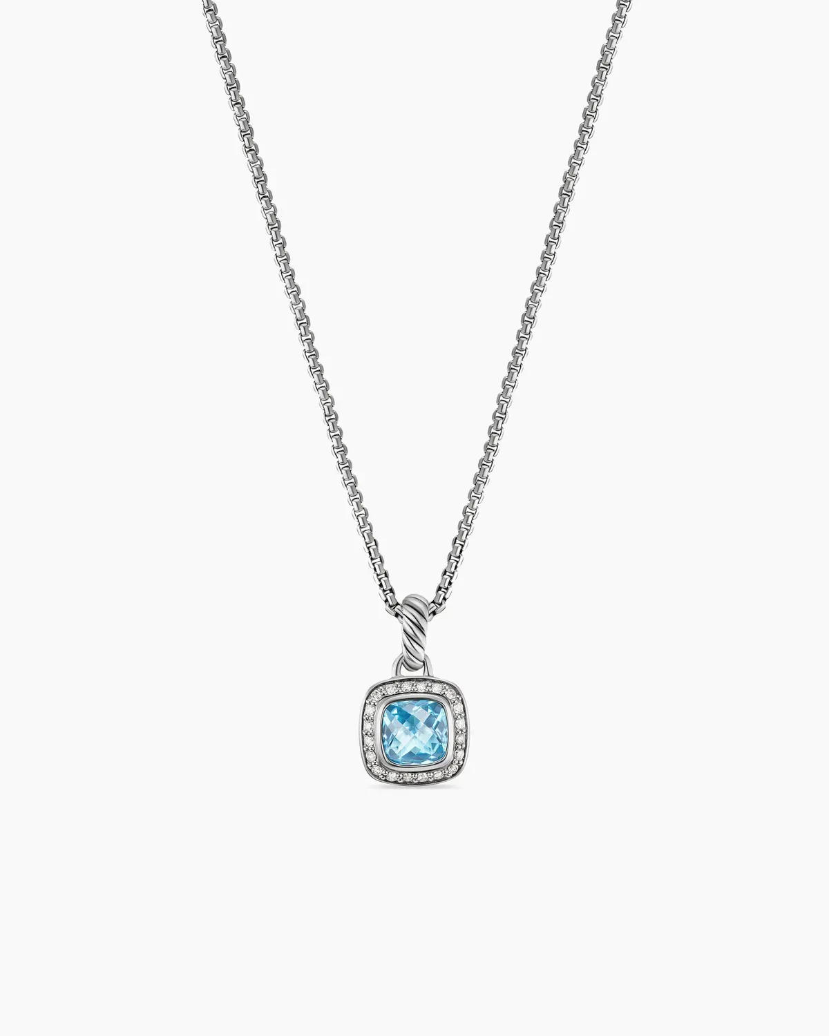 Petite Albion庐 Pendant Necklace Sterling Silver with Blue Topaz and Diamonds, 7mm