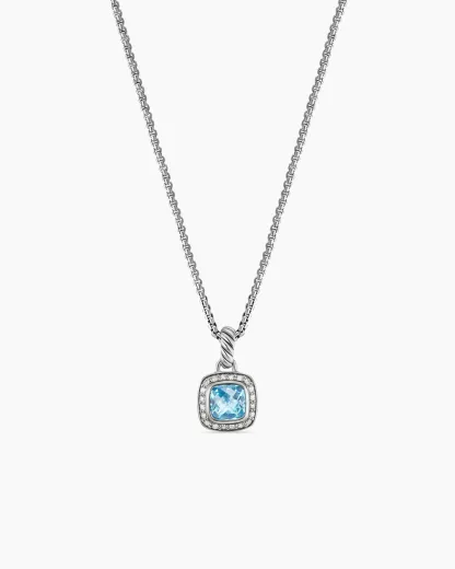 Petite Albion庐 Pendant Necklace Sterling Silver with Blue Topaz and Diamonds, 7mm