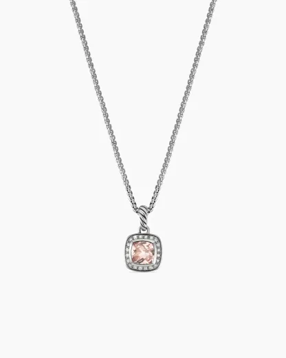 Petite Albion庐 Pendant Necklace Sterling Silver with Morganite and Diamonds, 7mm