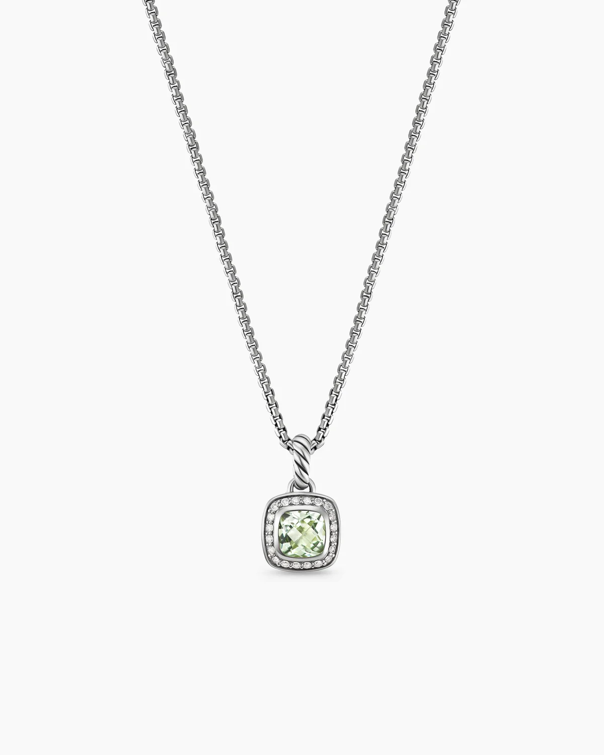 Petite Albion庐 Pendant Necklace Sterling Silver with Prasiolite and Diamonds, 7mm