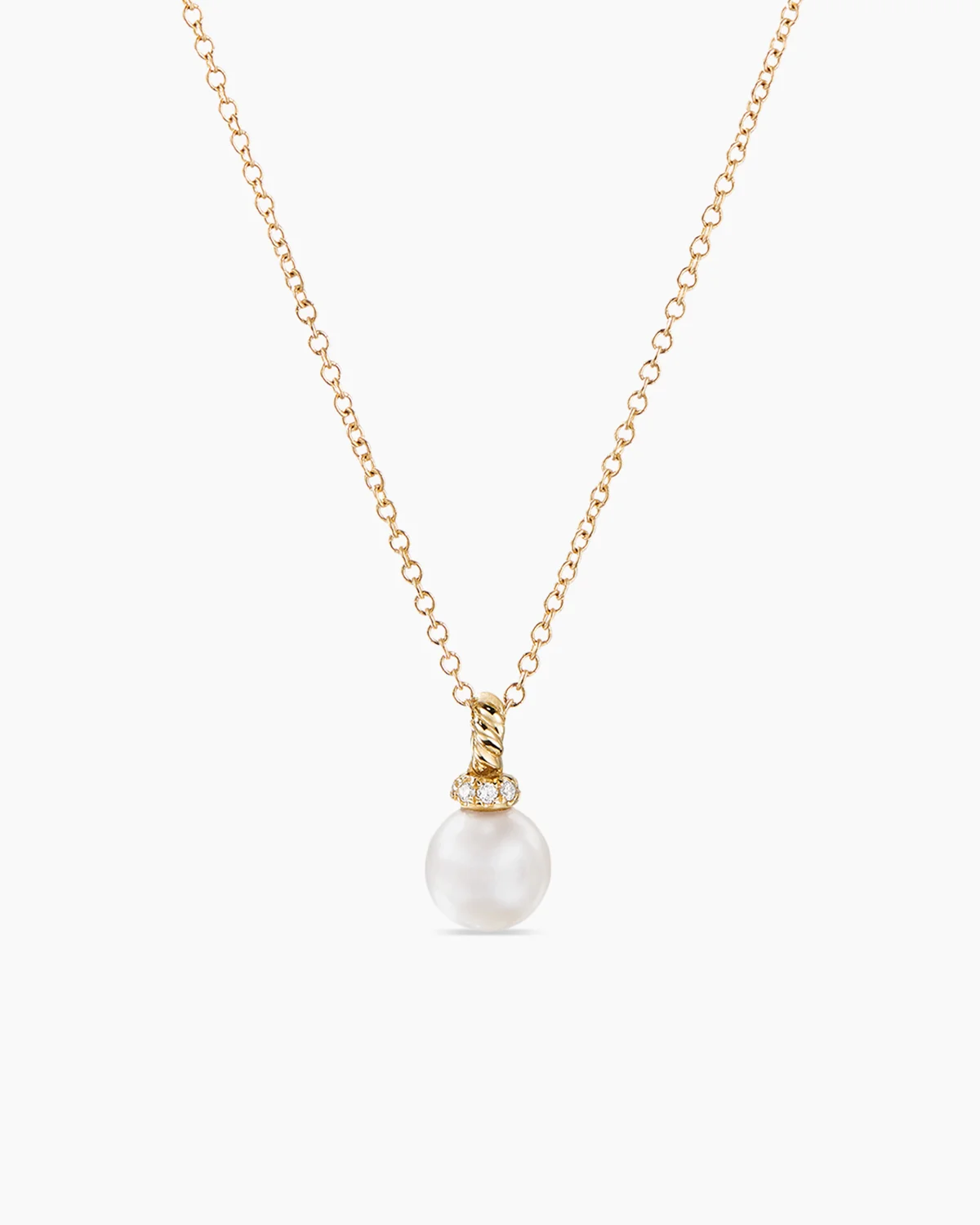 Petite Solari Pendant Necklace 18K White Gold with Pearl and Diamonds, 11.5mm