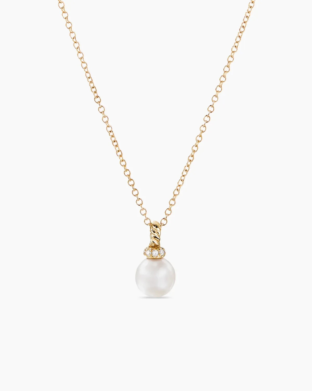 Petite Solari Pendant Necklace 18K White Gold with Pearl and Diamonds, 11.5mm