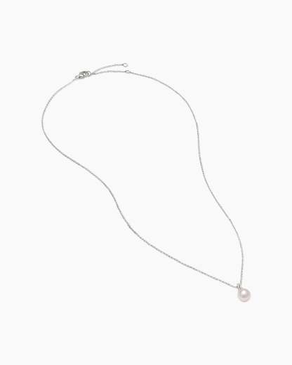 Petite Solari Pendant Necklace 18K White Gold with Pearl and Diamonds, 11.5mm