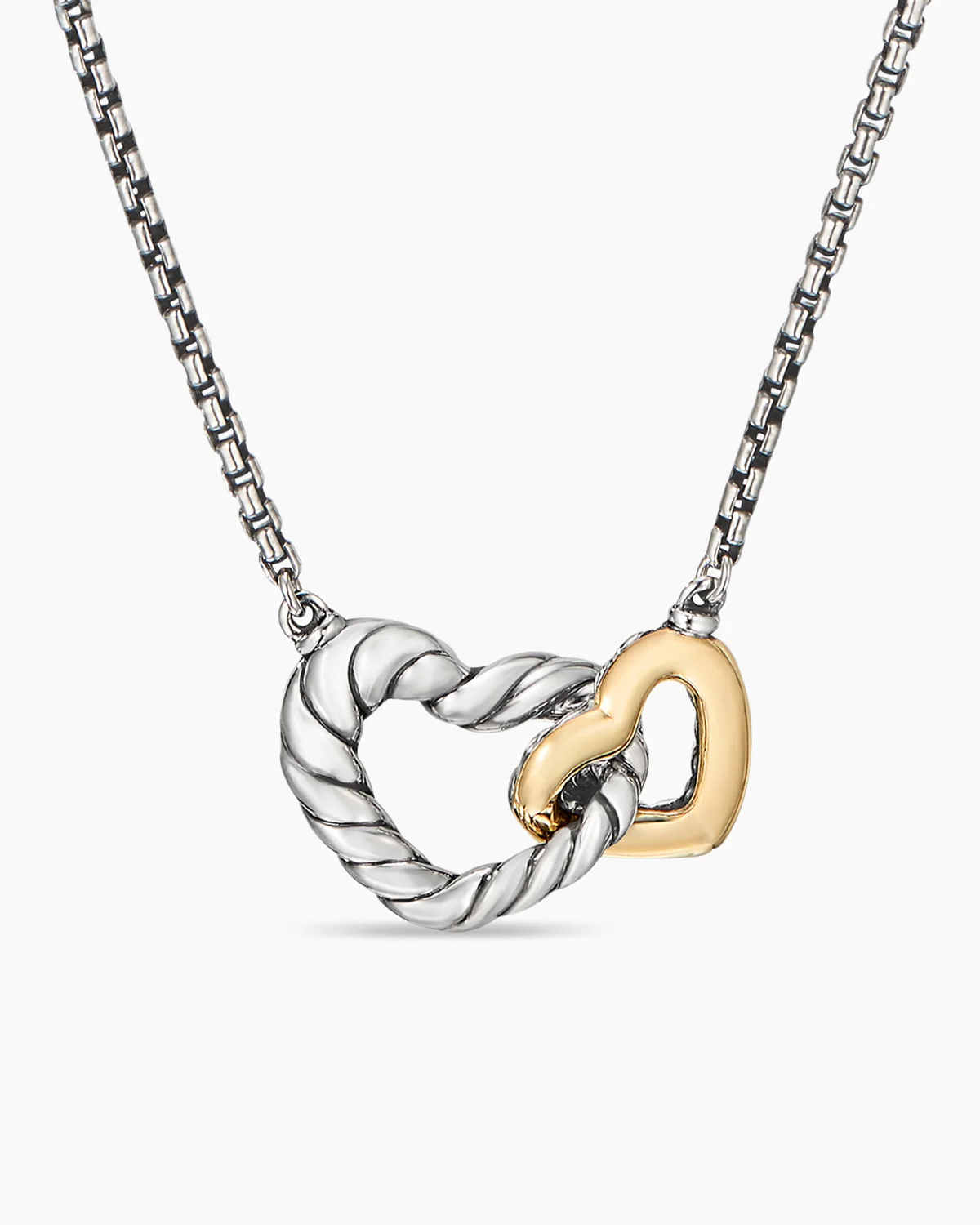 Cable Collectibles庐 Interlocking Heart Necklace Sterling Silver with 18K Yellow Gold, 16.4mm