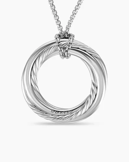Pav茅 Crossover Pendant Necklace 18K White Gold with Diamonds, 30mm