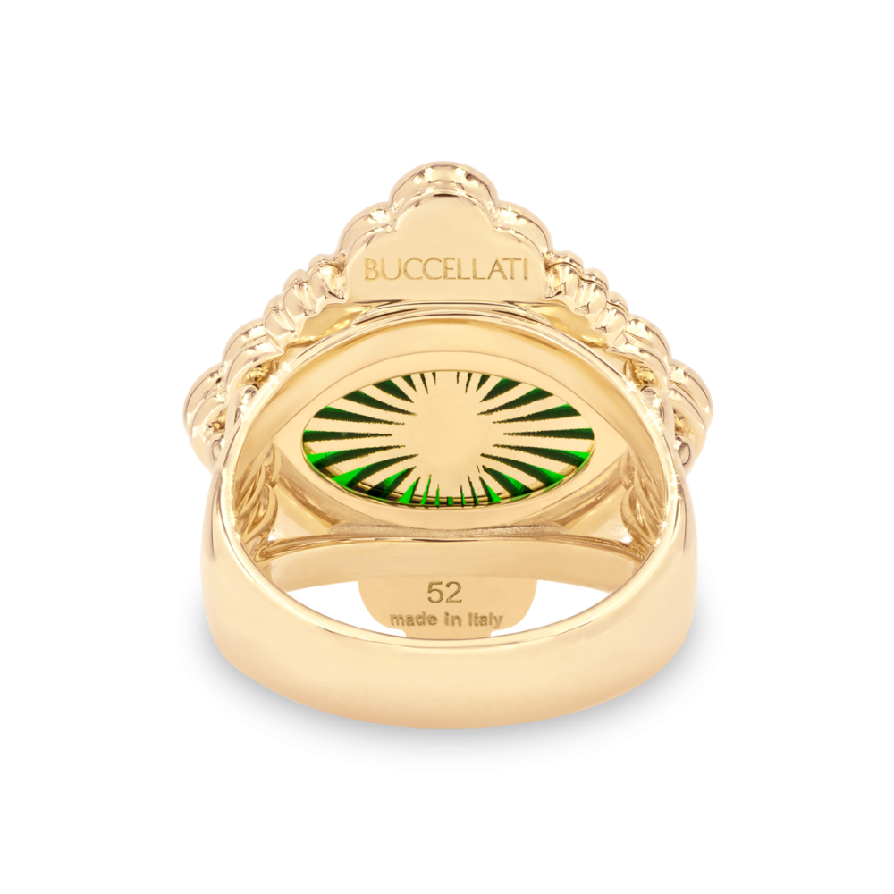 OPERA TULLE GOLD RING WITH GREEN ENAMEL BACKGROUND AND RADIAL TULLE