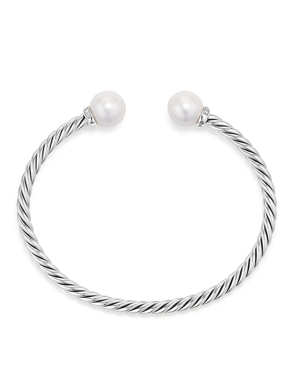 Solari Cablespira® Bracelet 18K Yellow Gold with Pearls and Diamonds, 3mm