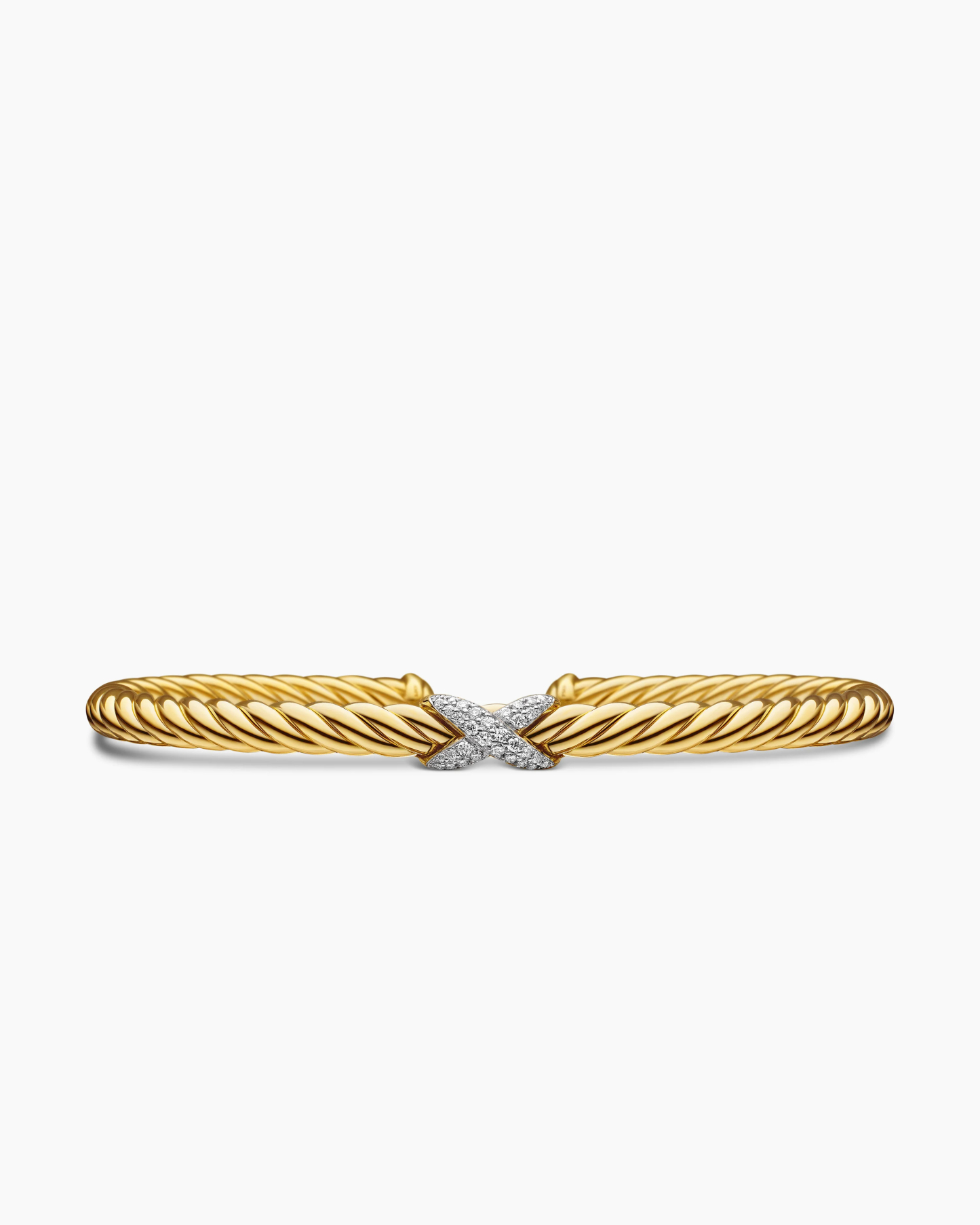 X Cablespira® Station Bracelet 18K Yellow Gold with Pavé Diamonds, 4mm