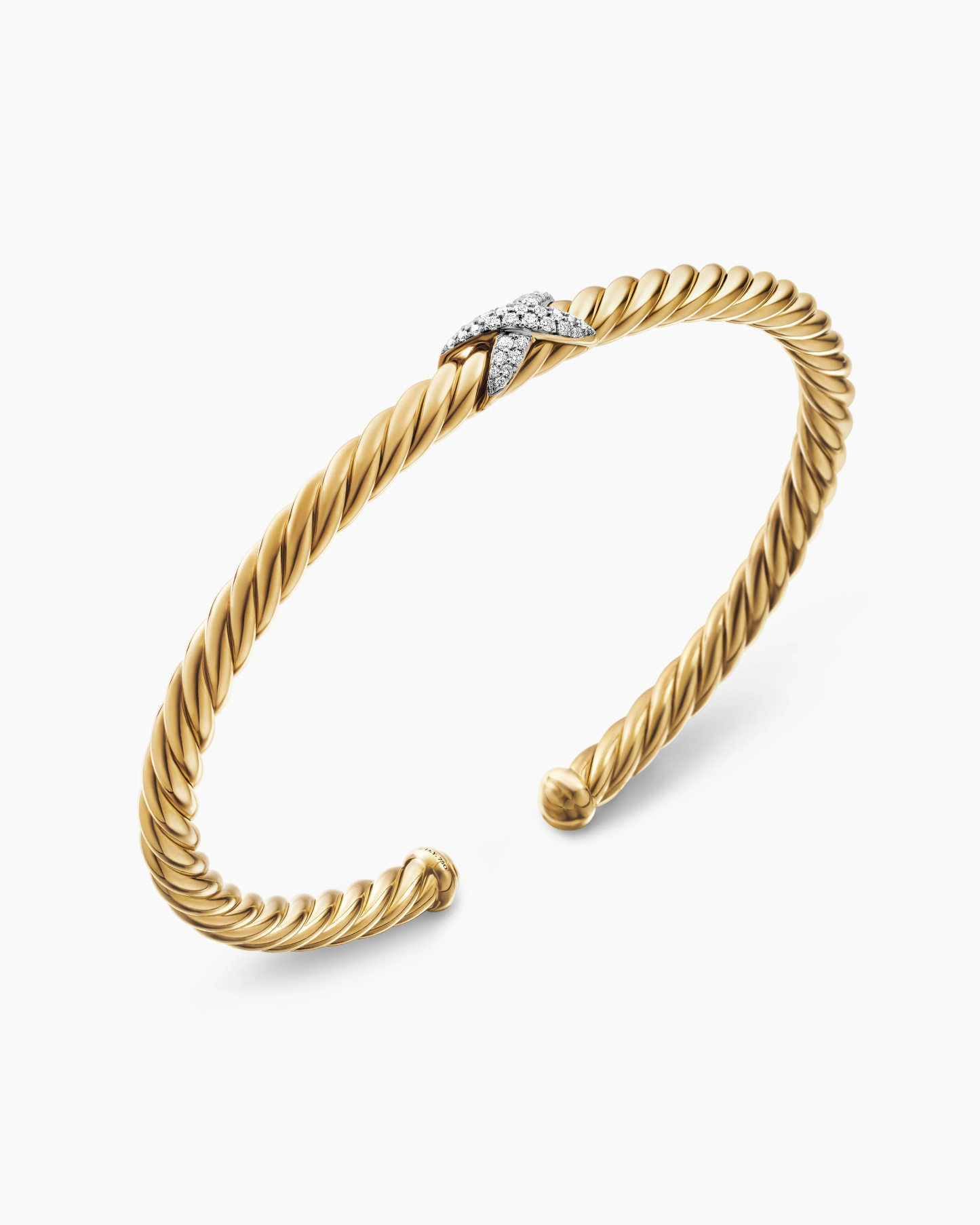 X Cablespira® Station Bracelet 18K Yellow Gold with Pavé Diamonds, 4mm