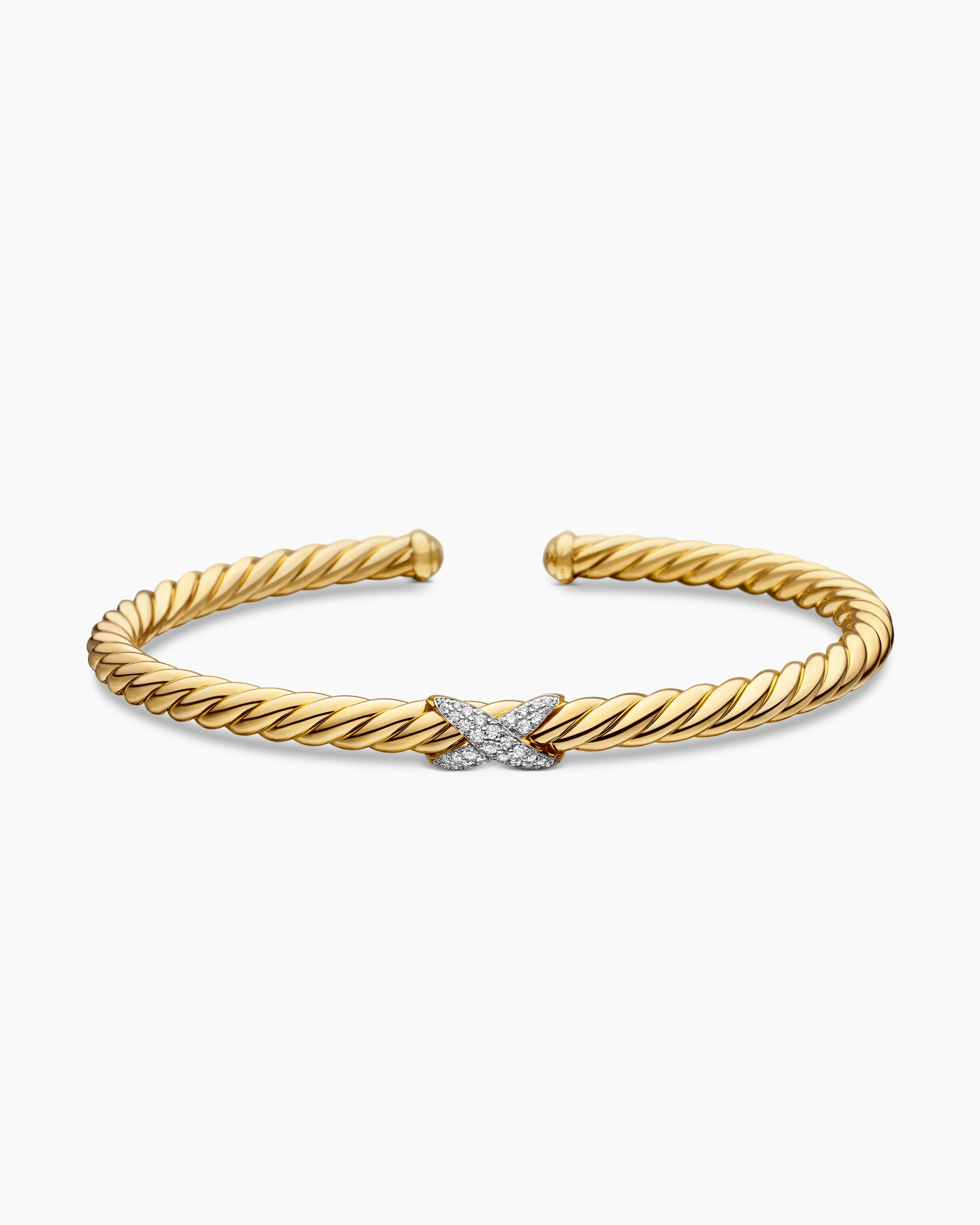 X Cablespira® Station Bracelet 18K Yellow Gold with Pavé Diamonds, 4mm
