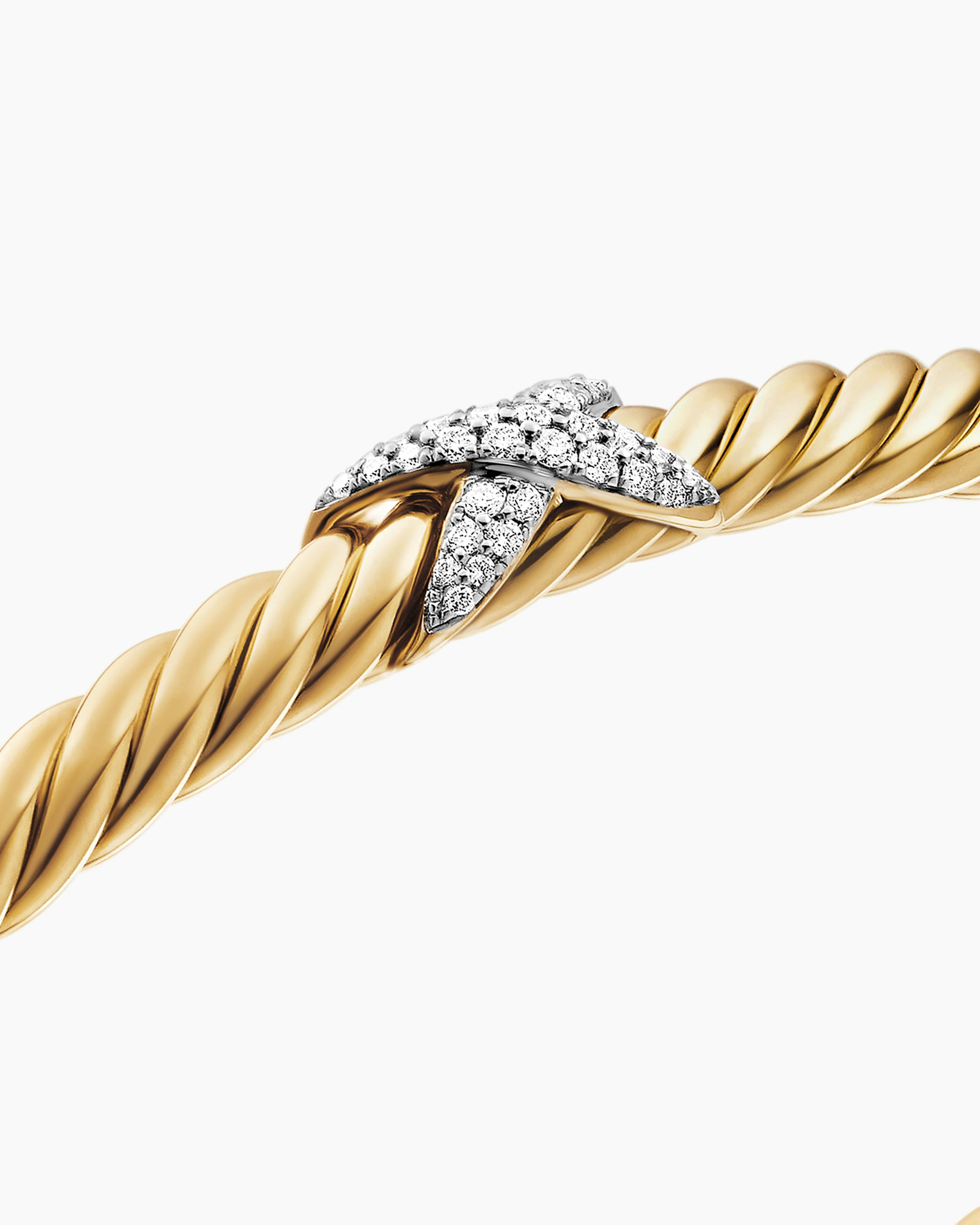 X Cablespira® Station Bracelet 18K Yellow Gold with Pavé Diamonds, 4mm
