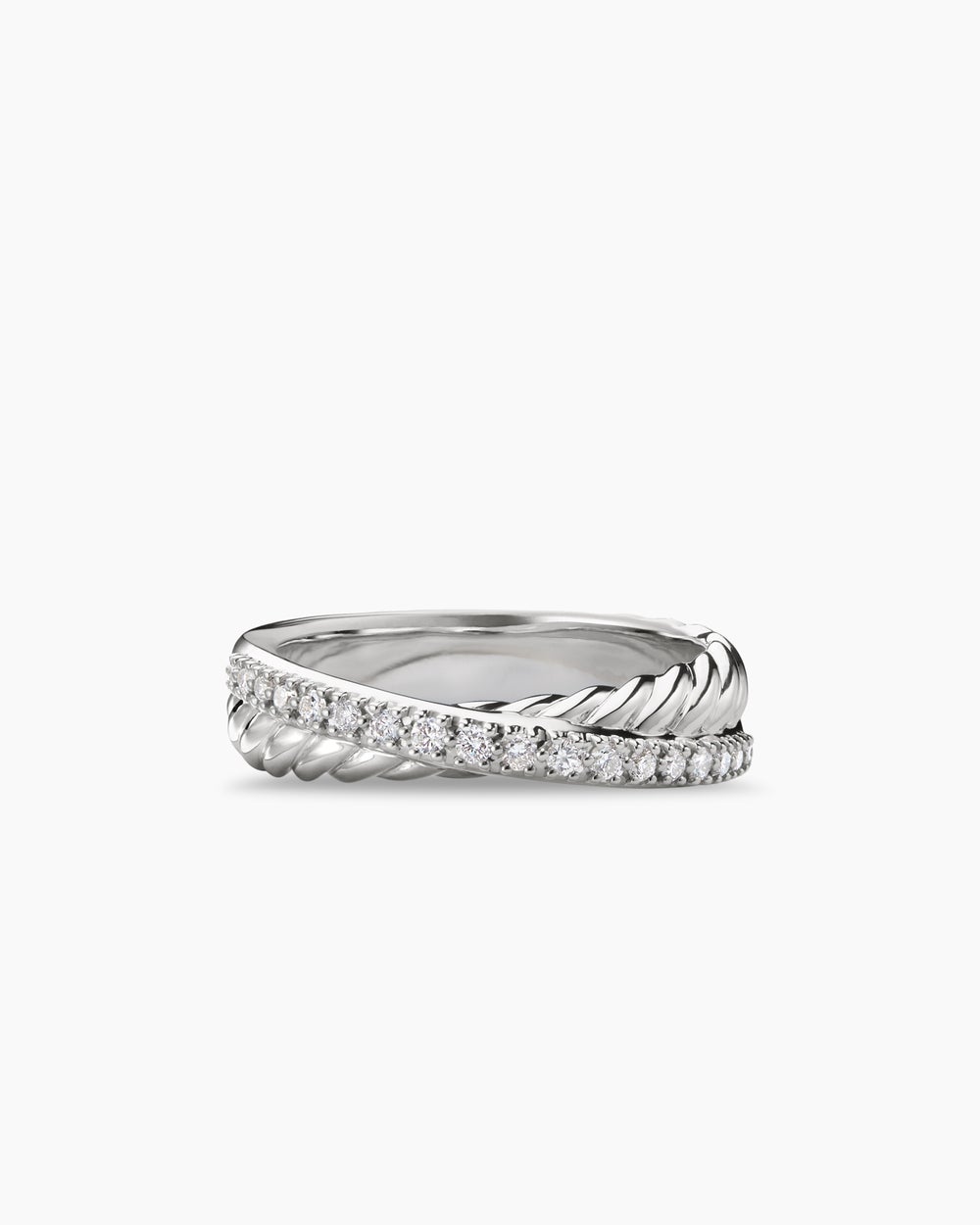 Crossover Band Ring Sterling Silver with Diamonds, 5.3mm