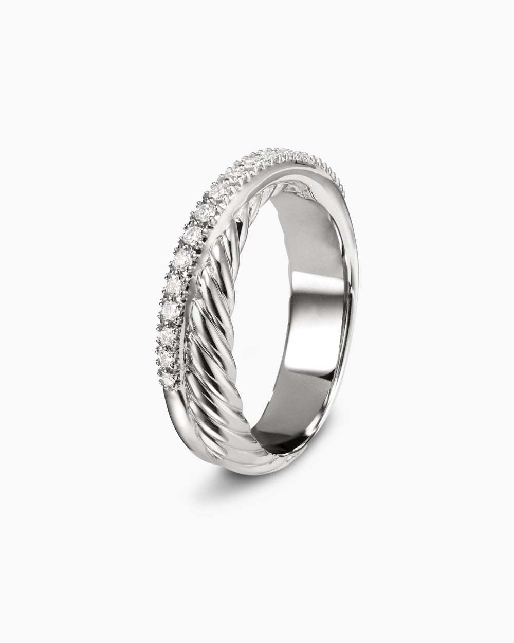 Crossover Band Ring Sterling Silver with Diamonds, 5.3mm