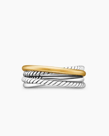 Crossover Band Ring Sterling Silver with 18K Yellow Gold, 6.8mm