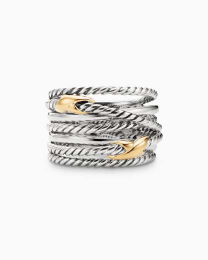Double X Crossover Ring Sterling Silver with 18K Yellow Gold, 13mm