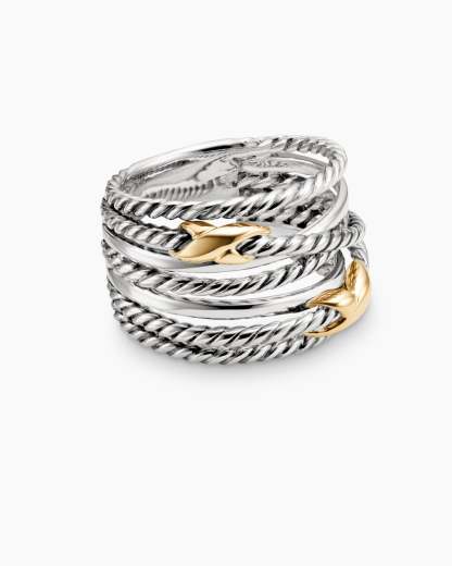 Double X Crossover Ring Sterling Silver with 18K Yellow Gold, 13mm