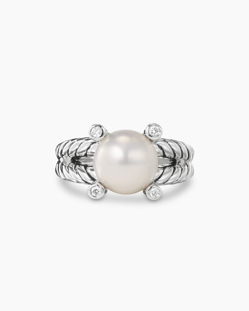Cable Collectibles庐 Pearl Ring Sterling Silver with Pearl and Diamonds, 11mm