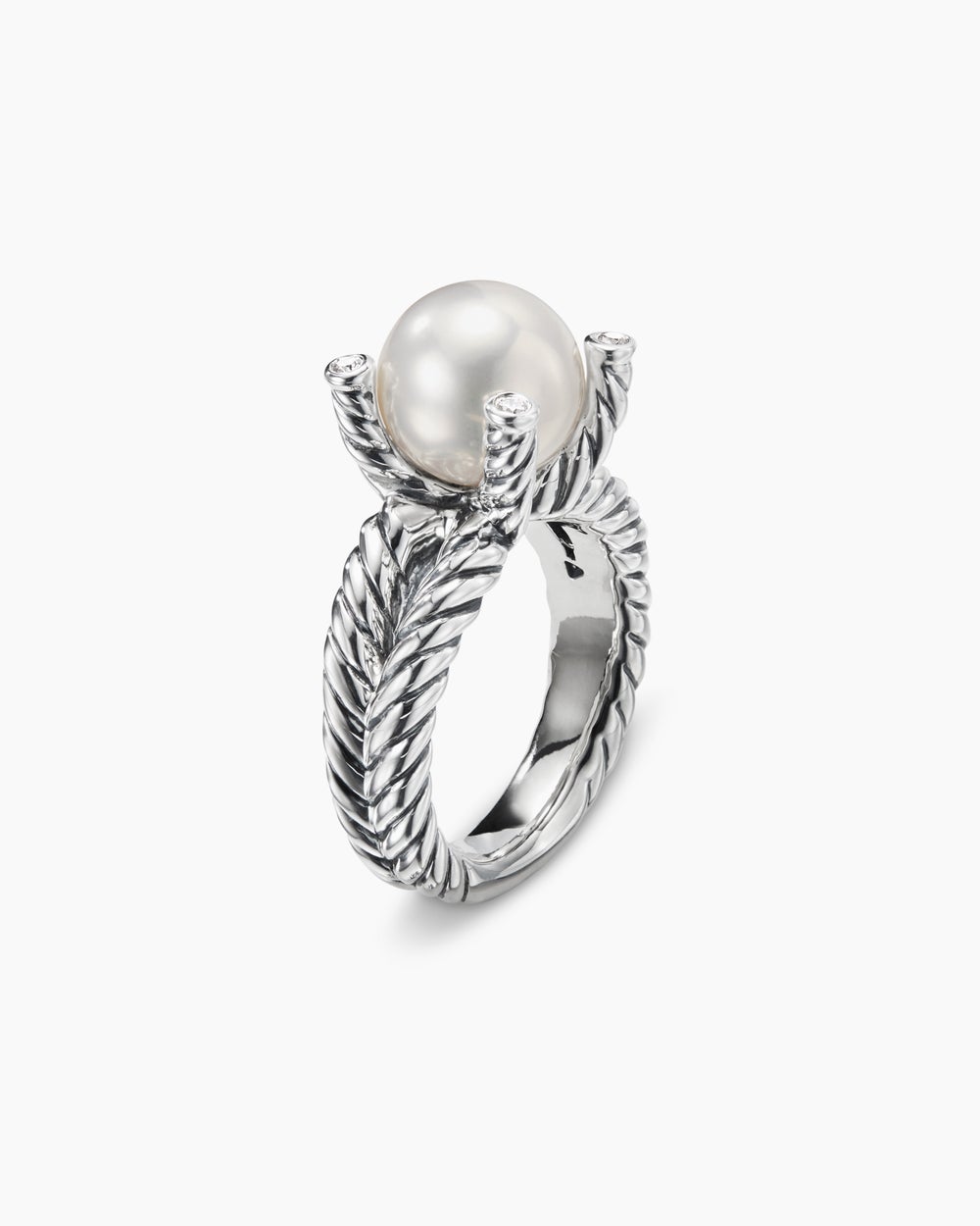 Cable Collectibles庐 Pearl Ring Sterling Silver with Pearl and Diamonds, 11mm