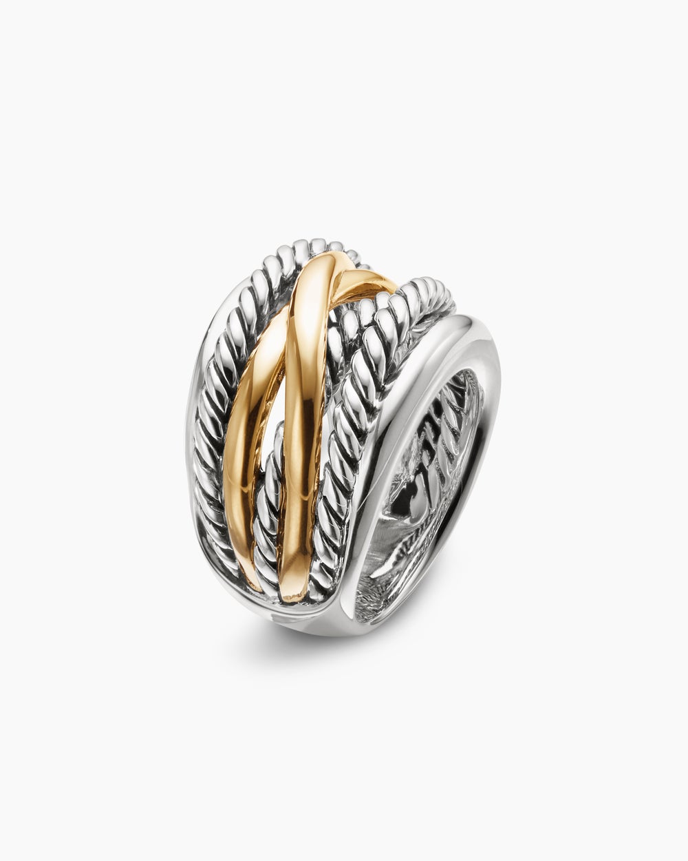 Crossover Ring Sterling Silver with 14K Yellow Gold, 17mm