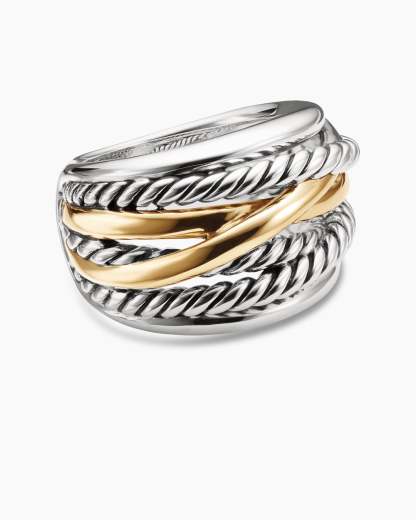 Crossover Ring Sterling Silver with 14K Yellow Gold, 17mm