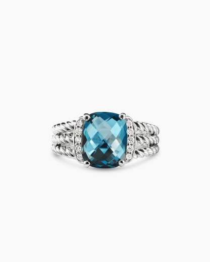 Petite Wheaton庐 Sterling Silver with Hampton Blue Topaz and Diamonds, 10mm