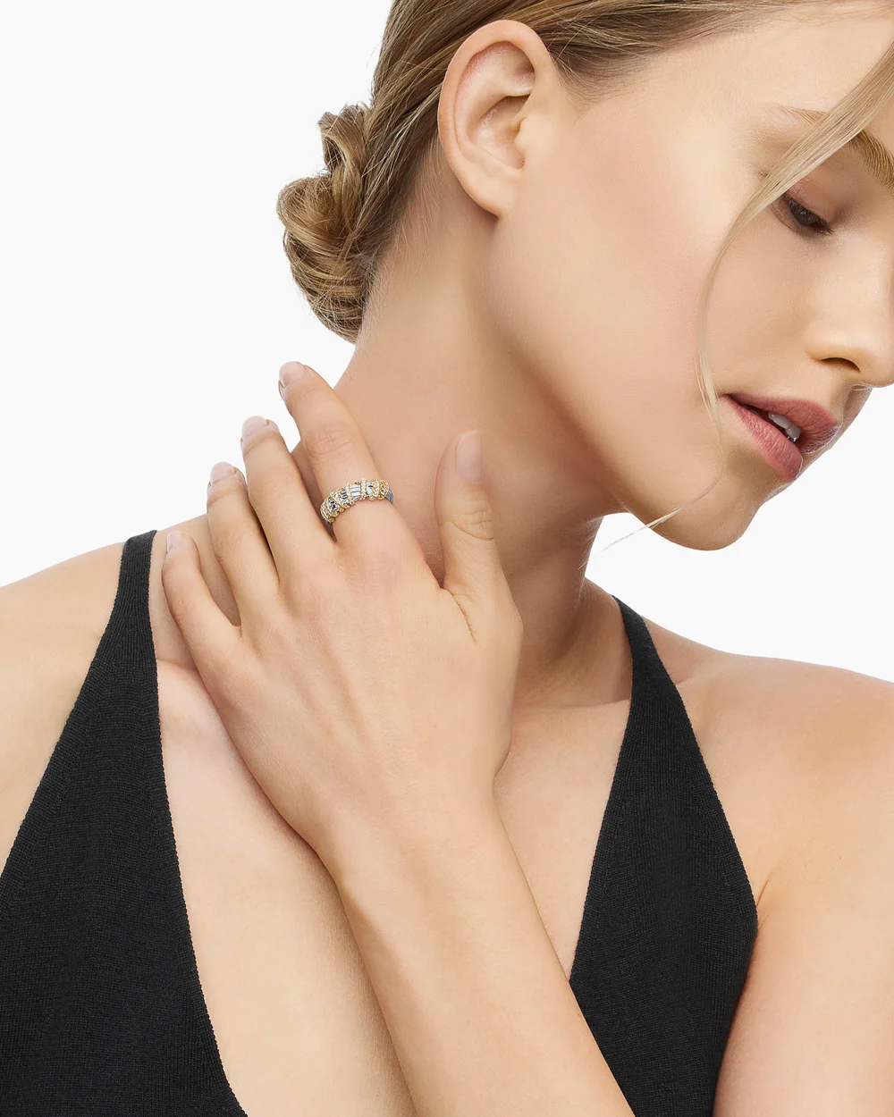 Helena Ring Sterling Silver with 18K Yellow Gold and Diamonds, 7.7mm