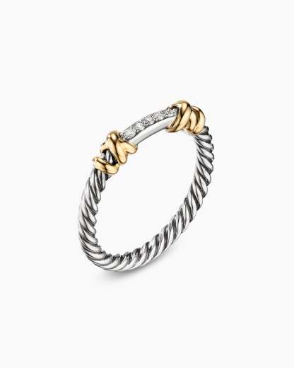 Petite Helena Wrap Band Ring Sterling Silver with 18K Yellow Gold and Diamonds, 4mm