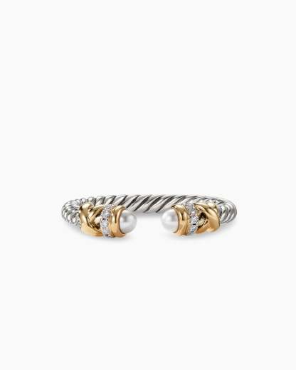 Petite Helena Ring Sterling Silver with 18K Yellow Gold, Pearls and Diamonds, 2.5mm