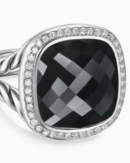Albion® Ring Sterling Silver with Black Onyx and Diamonds, 14mm