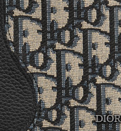 Saddle Bifold Card Holder Black Grained Calfskin Marquetry with Beige and Black Oblique Jacquard