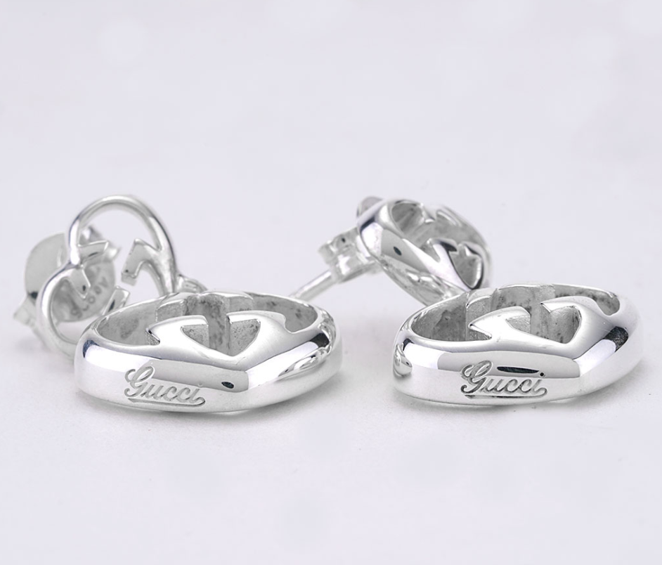 Love Britt G Heart Earrings in Silver