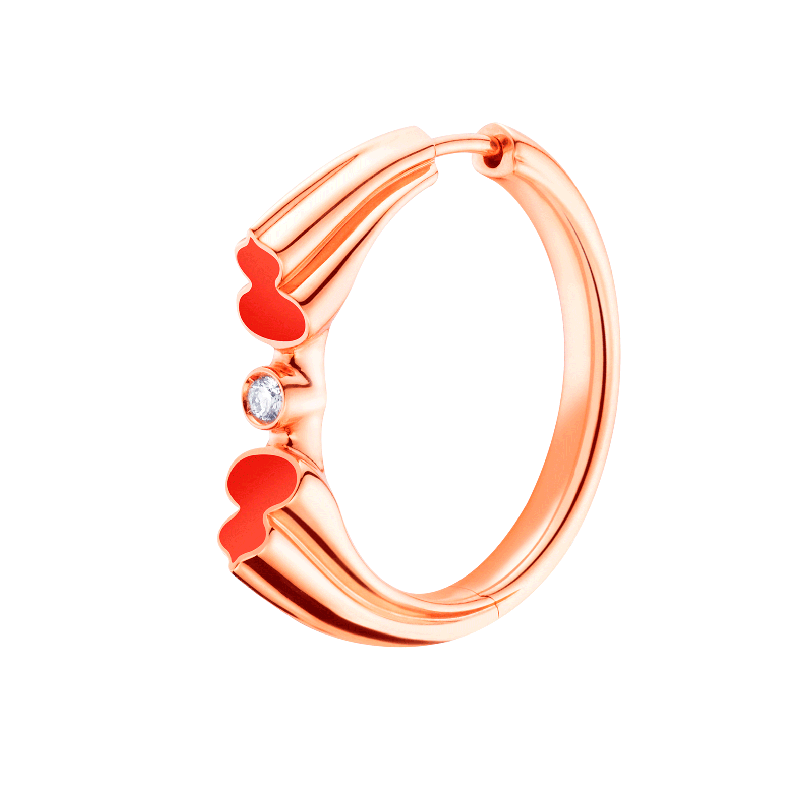 Wulu earring in 18K rose gold with diamonds and red HyCeram