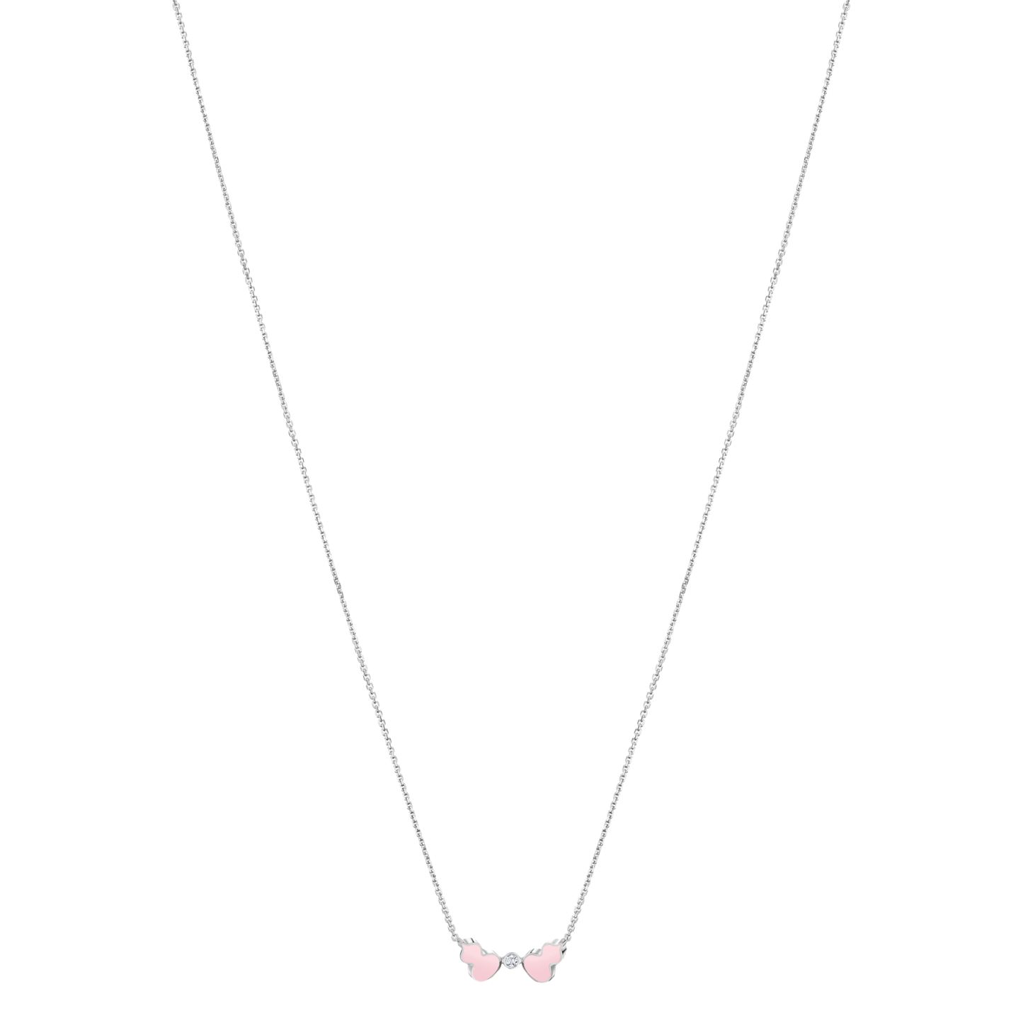 Wulu necklace in 18K white gold with diamond and pink HyCeram®