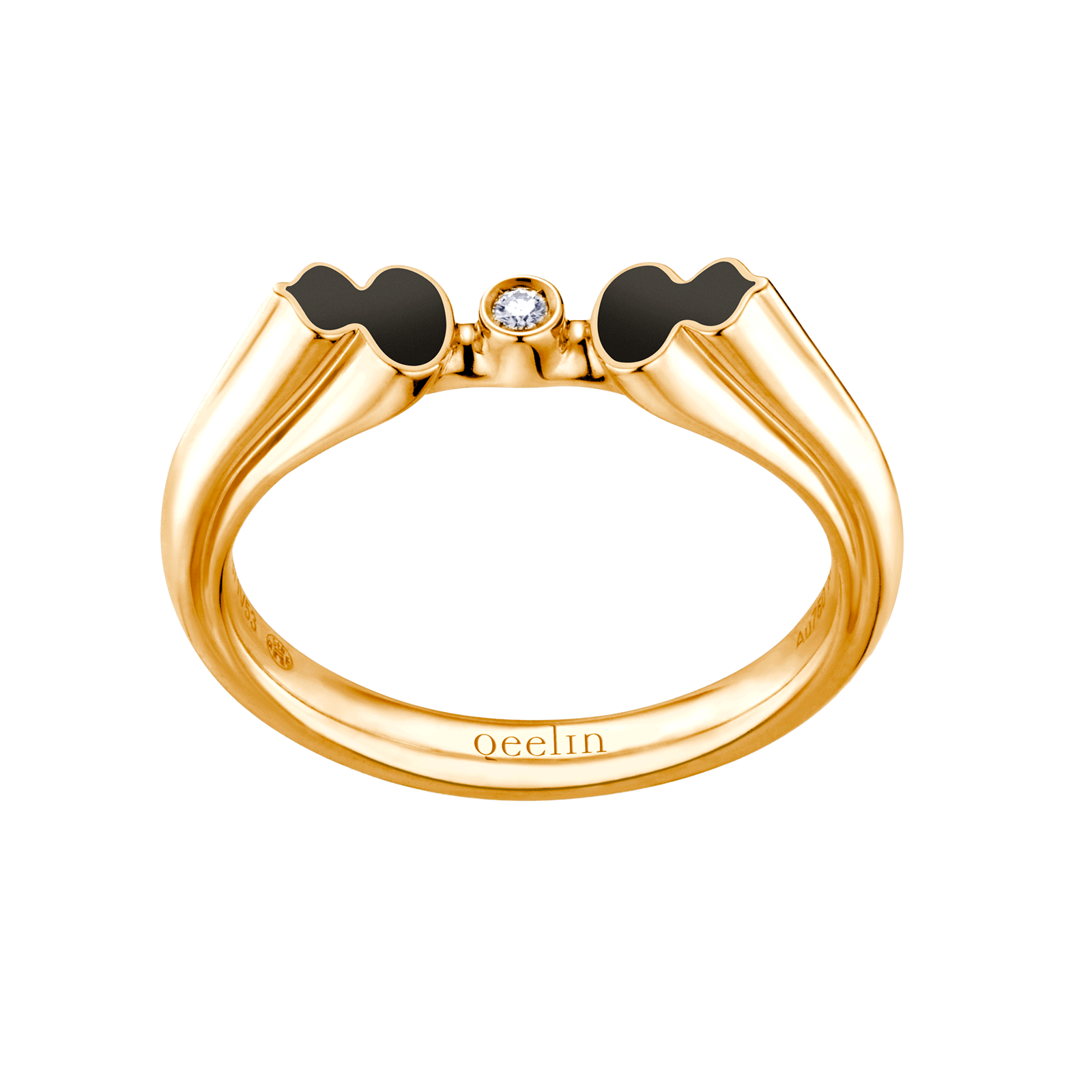 Wulu ring in 18K yellow gold with diamond and black HyCeram庐