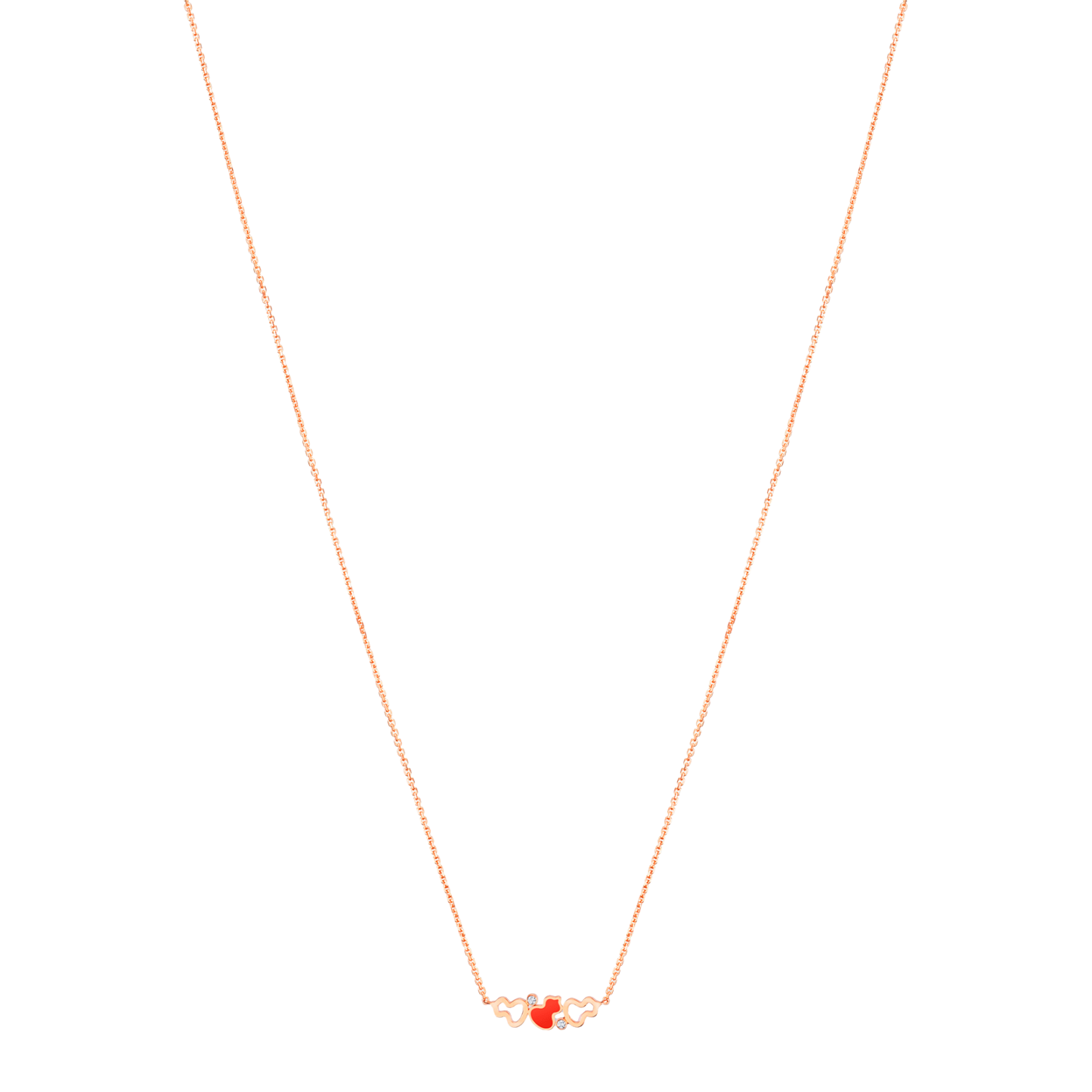 Wulu necklace in 18K rose gold with diamonds and red HyCeram®