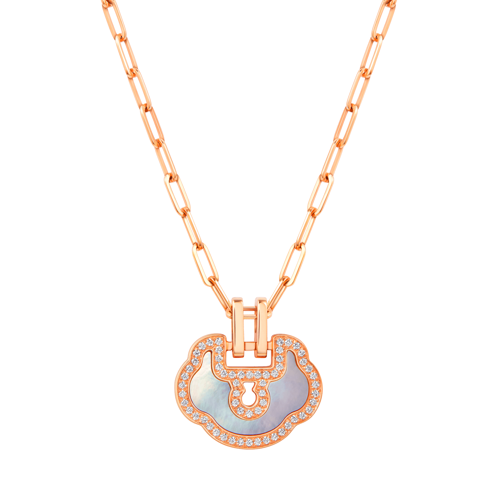 Small Yu Yi necklace in 18K rose gold with diamonds and mother of pearl