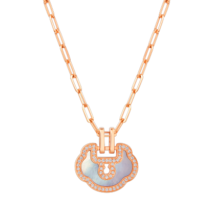 Small Yu Yi necklace in 18K rose gold with diamonds and mother of pearl
