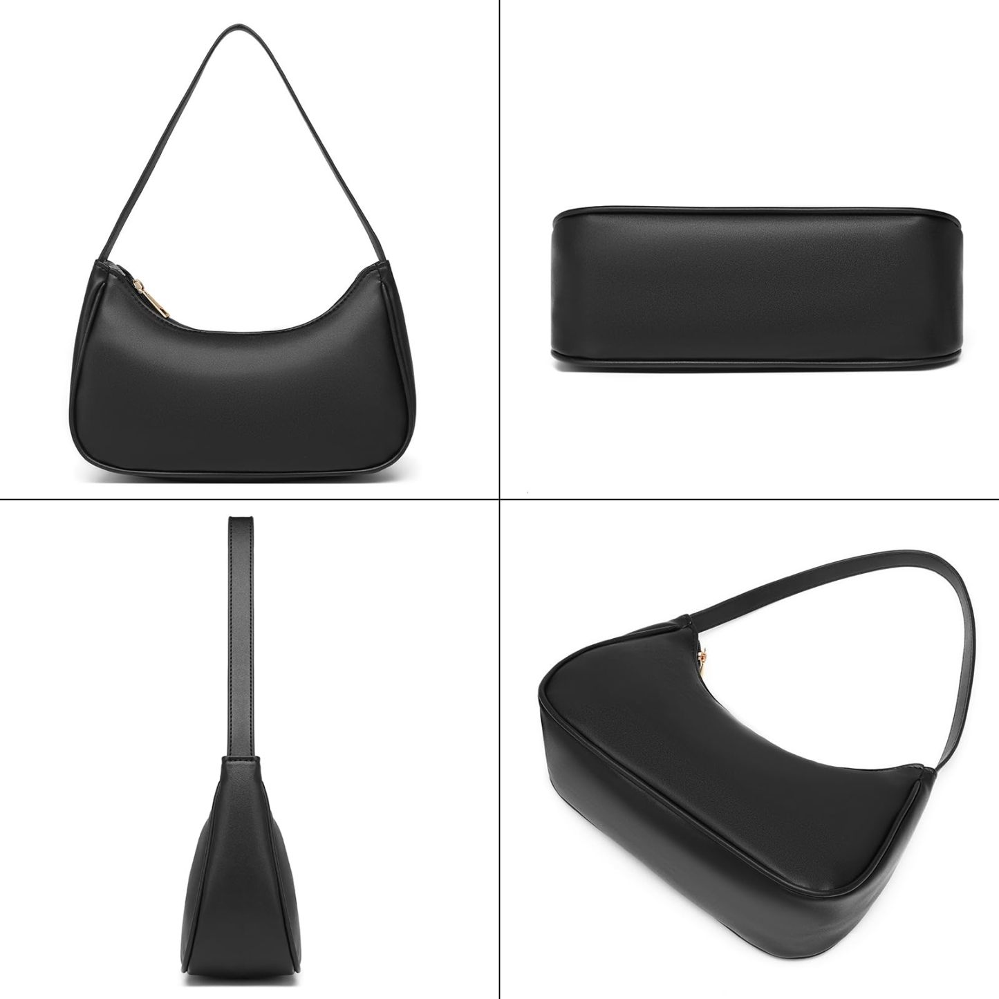 BLACK Shoulder Bags for Women, Cute Tote Handbag Mini Clutch Purse with Zipper Closure