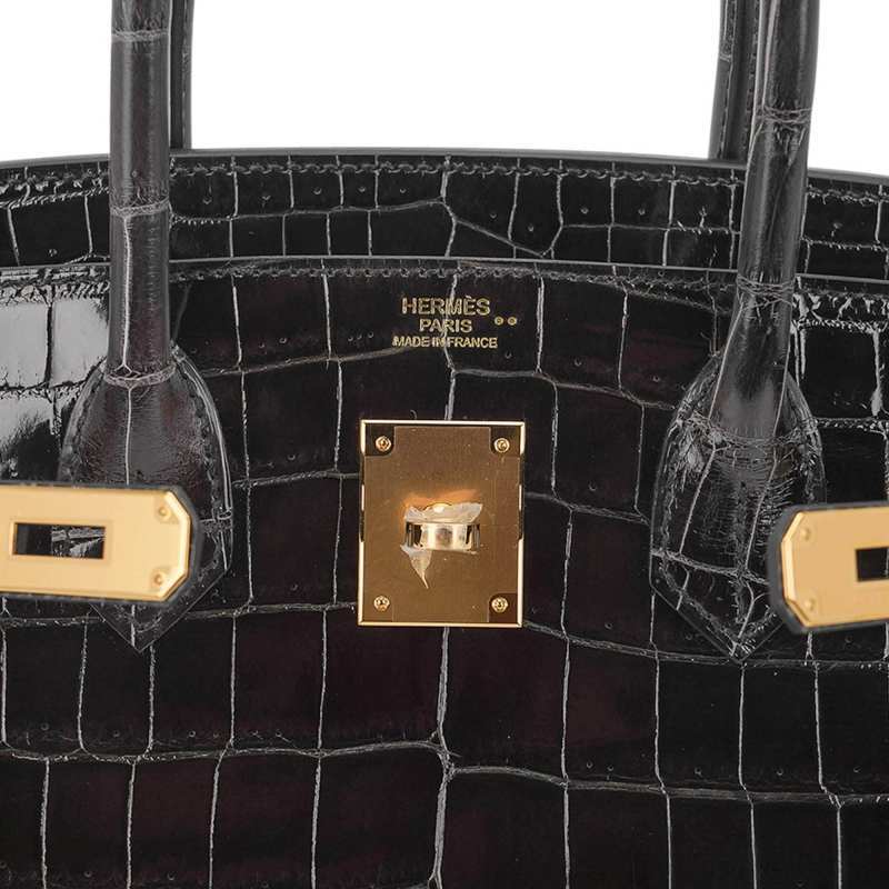 Birkin 30 Bag Graphite Niloticus Crocodile with Gold Hardware