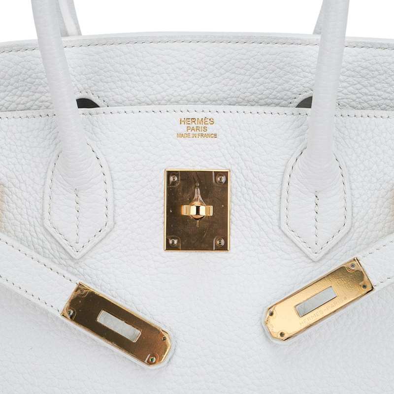 Birkin 30 Bag White Clemence Leather with Gold Hardware