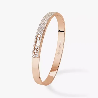 Move Noa Semi Pavé Bangle Pink Gold Diamond Bracelet