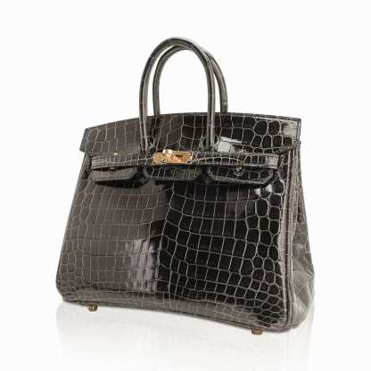 Birkin 25 Bag Graphite Crocodile with Palladium Hardware