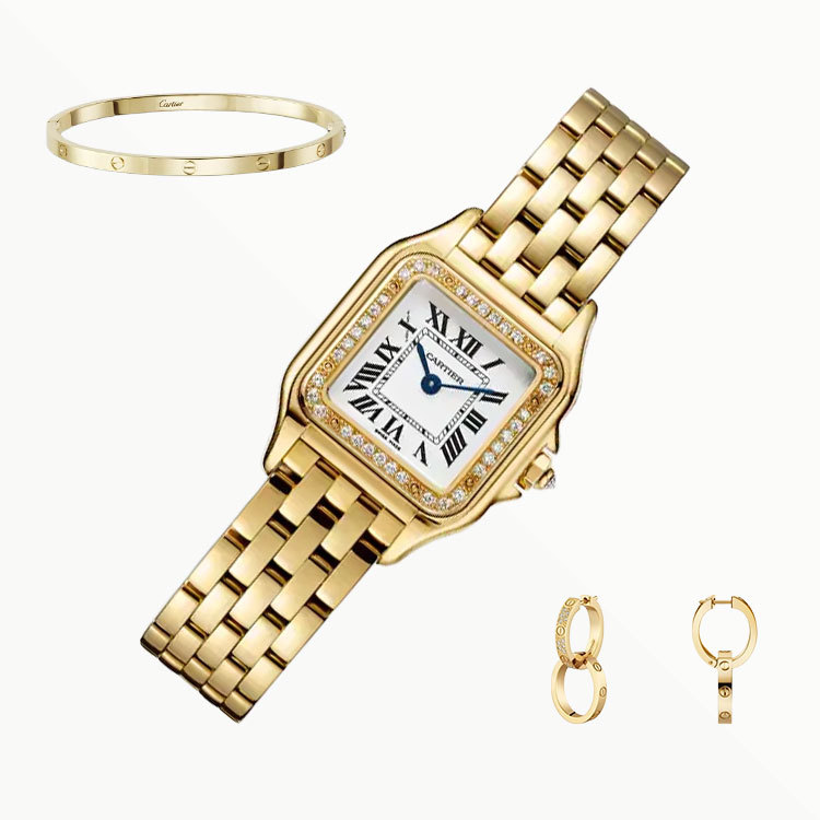 3‑Piece Carthttier Stack –Panthère, Yellow Gold, Diamonds