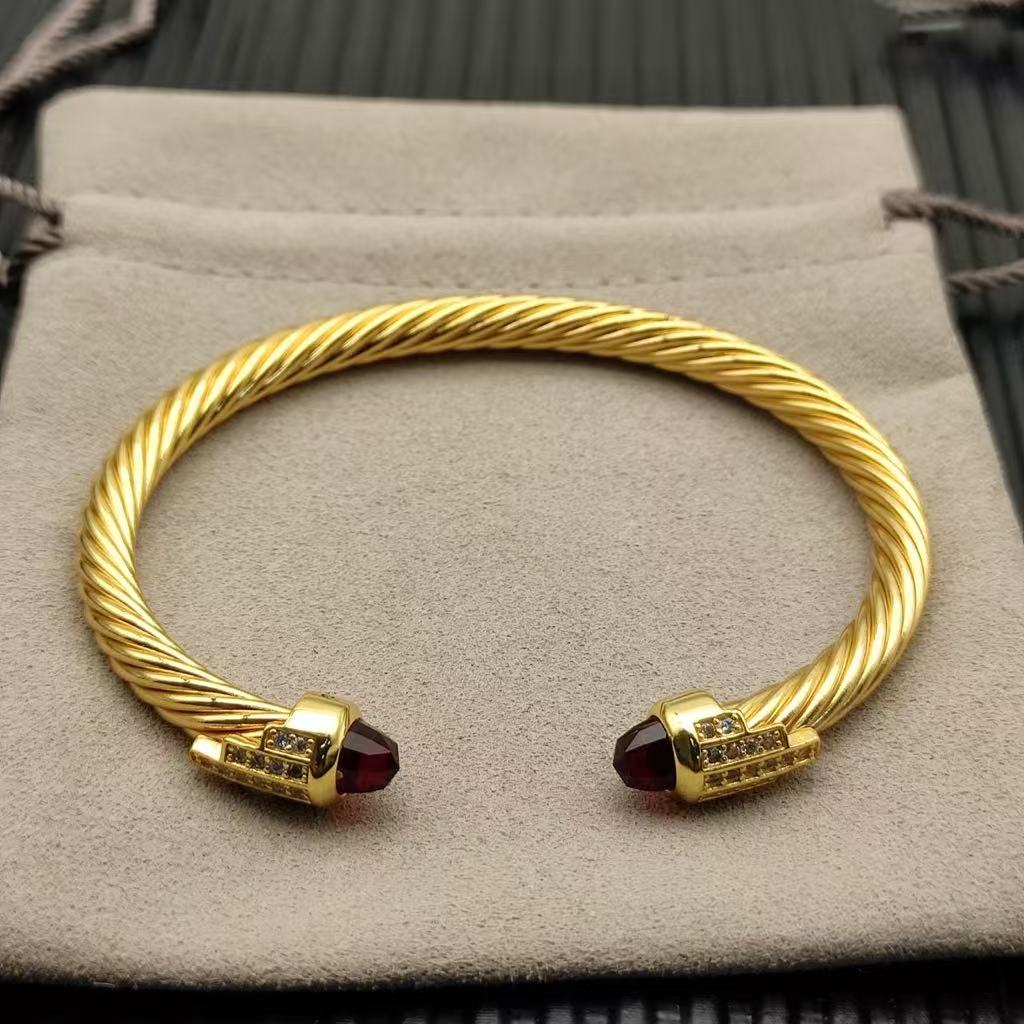 Cable Bracelet with Red Topaz & Diamond Accents  5mm