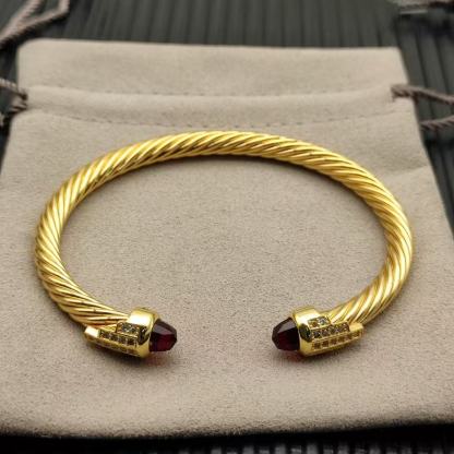 Cable Bracelet with Red Topaz & Diamond Accents  5mm